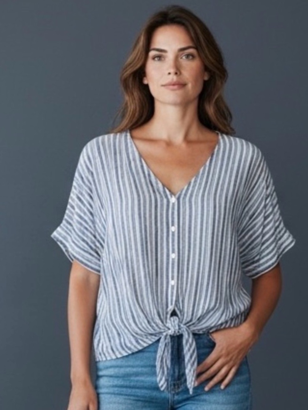 Universal Thread Lightweight and Beachy Striped Button-Up Top